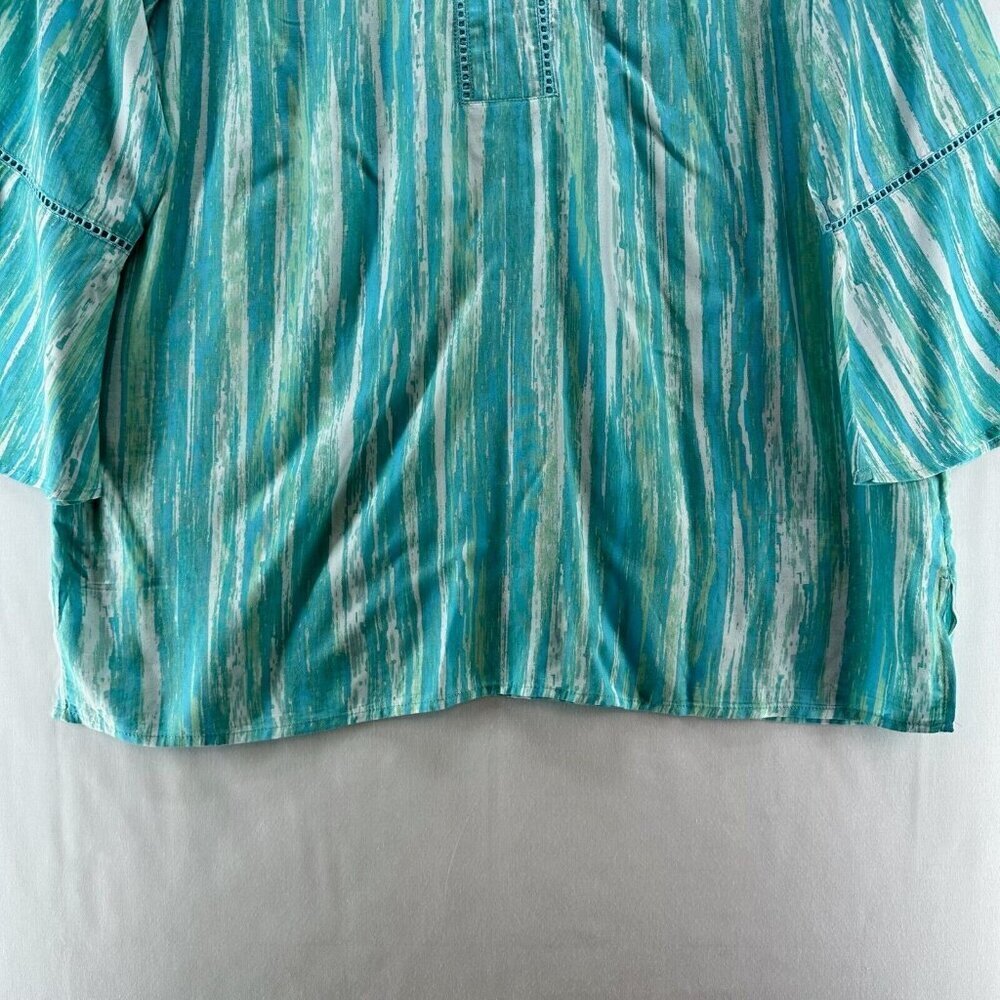 Gloria Vanderbilt Top Size L Stripe Tunic Blouse 3/4 Bell Sleeve Viscose Blue - Picture 4 of 11